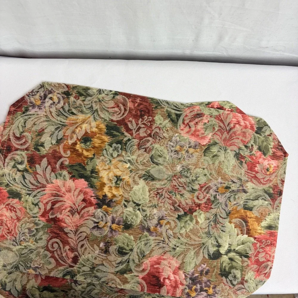 Vintage Floral Tapestry Placemats Set of 6 Reversible Damask Rose Green Cream